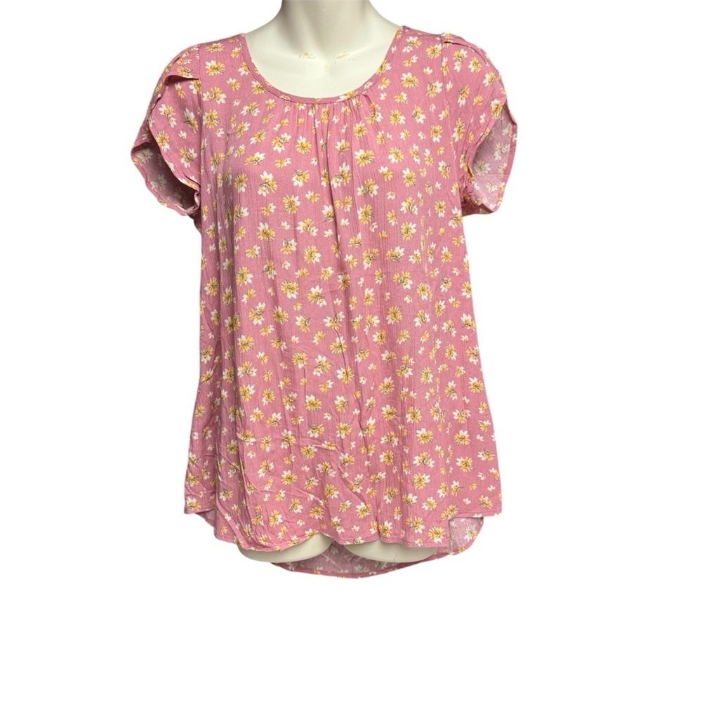 Pulse size small pleated babydoll style Floral Pink Women's Top